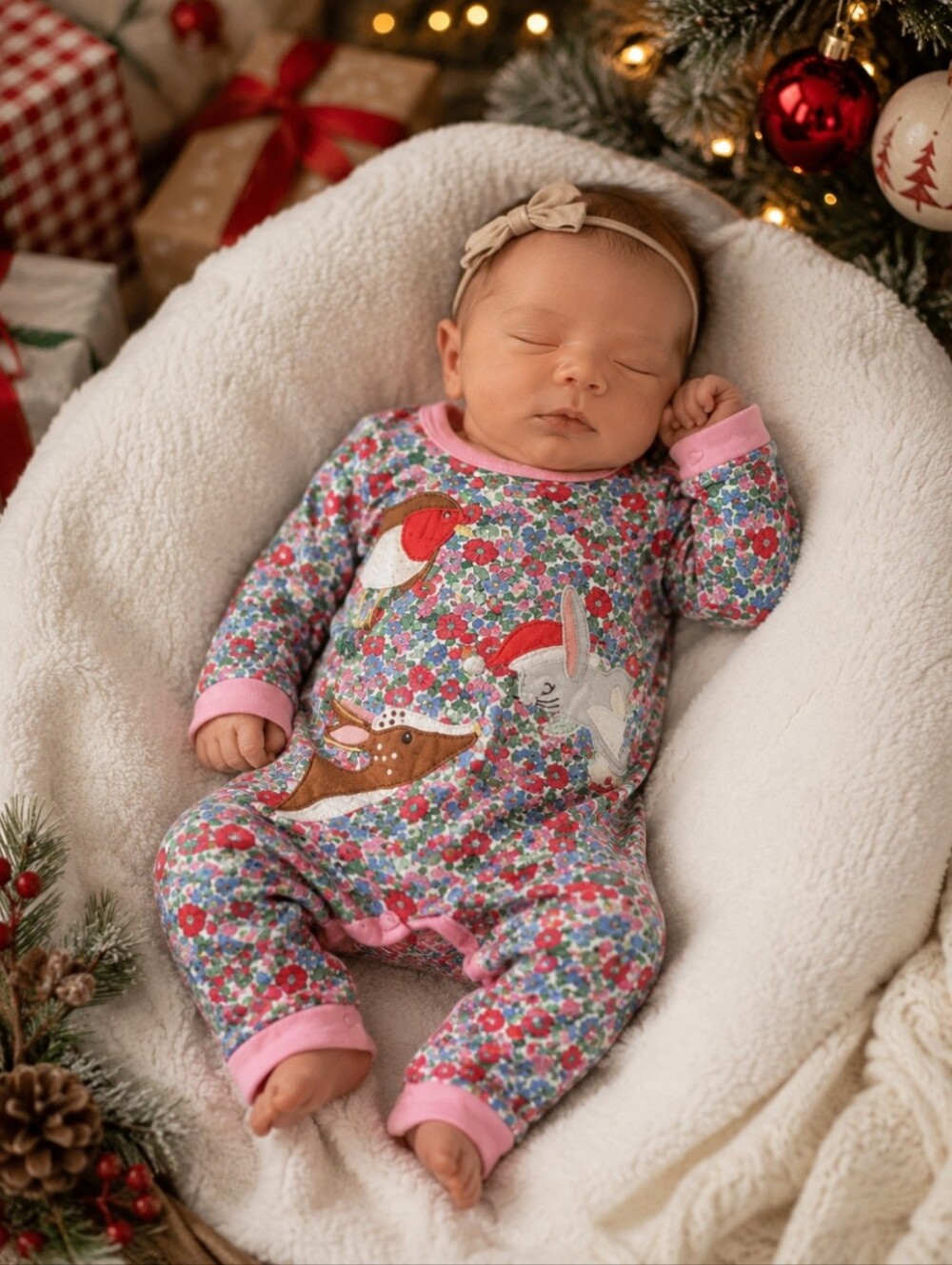 Boden Baby Christmas Footless Onesie | 0-3M